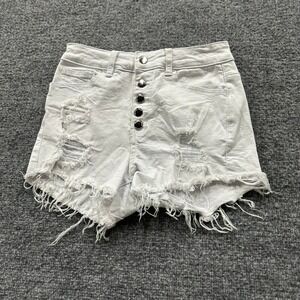 2Sable Shorts Womens Size S White Distressed High Waisted Button Fly Frayed Hem